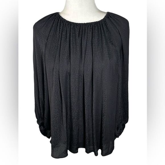Worthington Black Silky Dot Print Flowy Balloon Sleeve Blouse - Picture 1 of 4